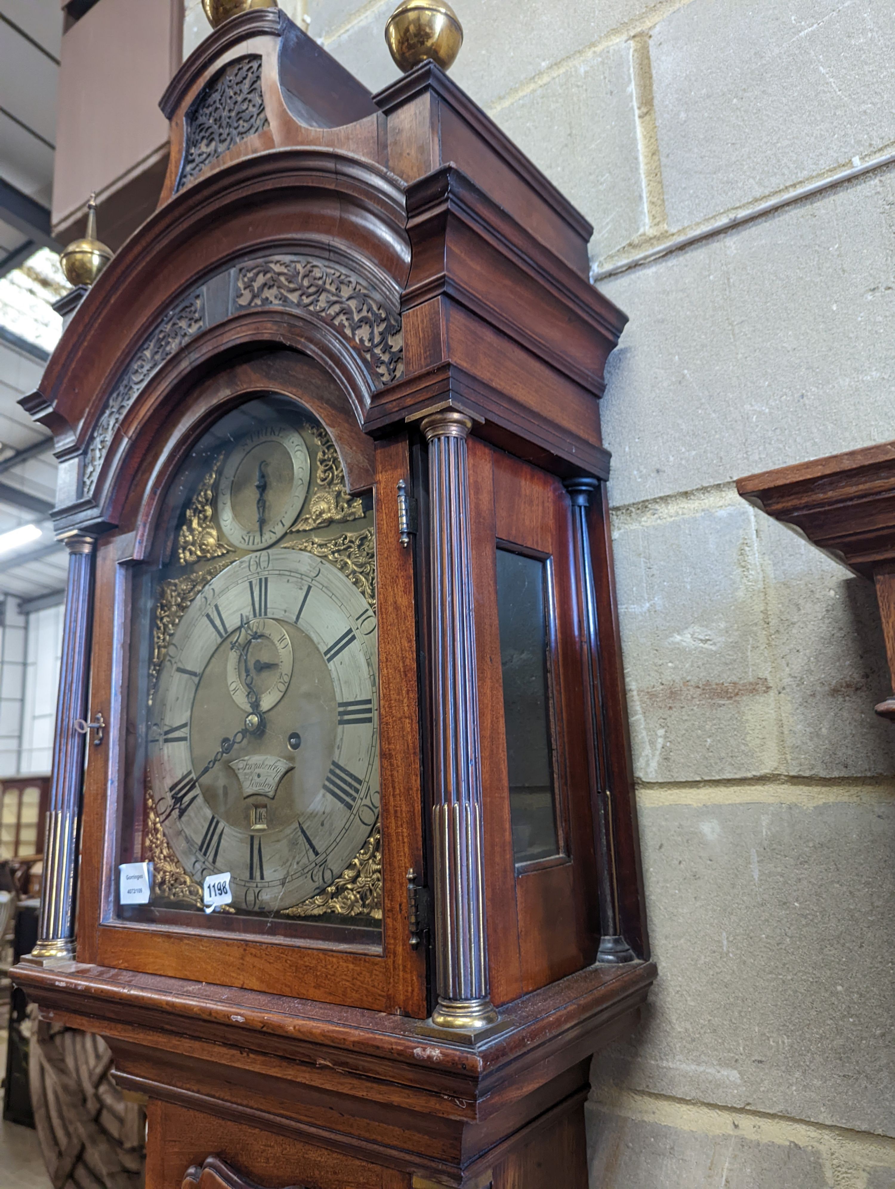 Fazakerley of London. A George III mahogany eight day longcase clock, with strike / silent, subsidiary seconds and date aperture, height 264cm